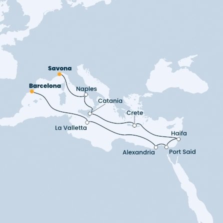 Taliansko, Grécko, Izrael, Egypt, Malta, Španielsko zo Savony na lodi Costa Pacifica