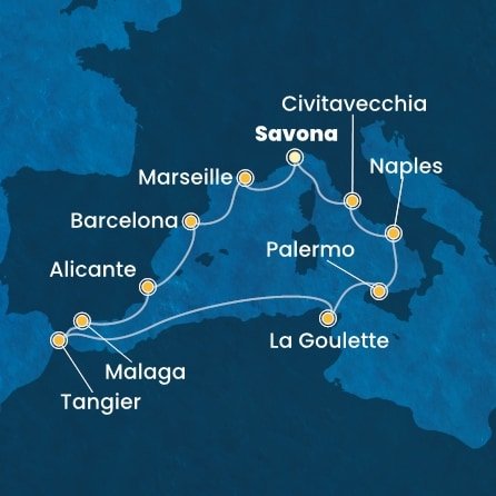 Taliansko, Francúzsko, Španielsko, Maroko, Tunisko ze Savony na lodi Costa Toscana