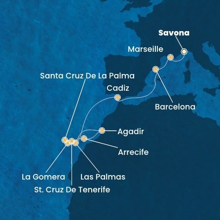 Taliansko, Francúzsko, Španielsko, La Gomera, Maroko ze Savony na lodi Costa Fortuna