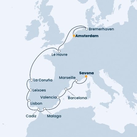 Taliansko, Francúzsko, Španielsko, Portugalsko, Nemecko, Holandsko zo Savony na lodi Costa Favolosa