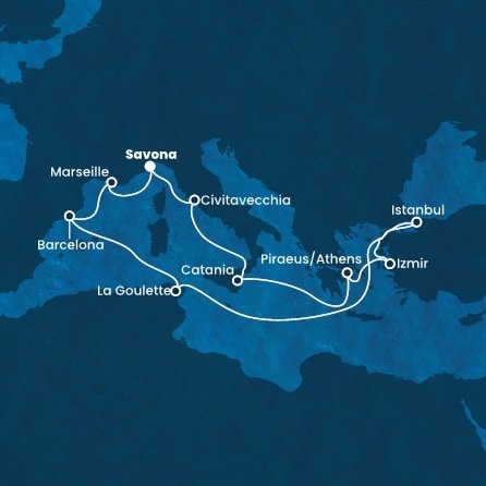 Taliansko, Grécko, Turecko, Tunisko, Španielsko, Francúzsko zo Savony na lodi Costa Fortuna