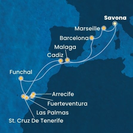 Taliansko, Španielsko, Portugalsko, Francúzsko ze Savony na lodi Costa Fortuna