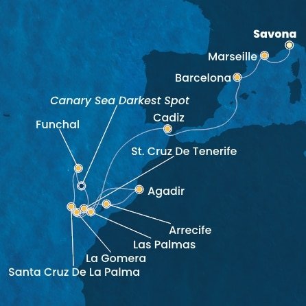 Taliansko, Francúzsko, Španielsko, La Gomera, Maroko, Portugalsko ze Savony na lodi Costa Fortuna