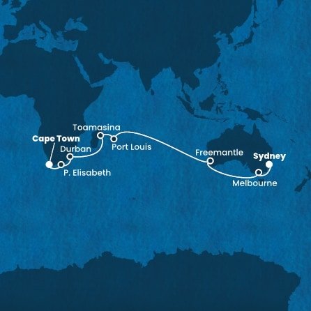 Austrália, Maurícius, Madagaskar, Juhoafrická republika ze Sydney na lodi Costa Deliziosa