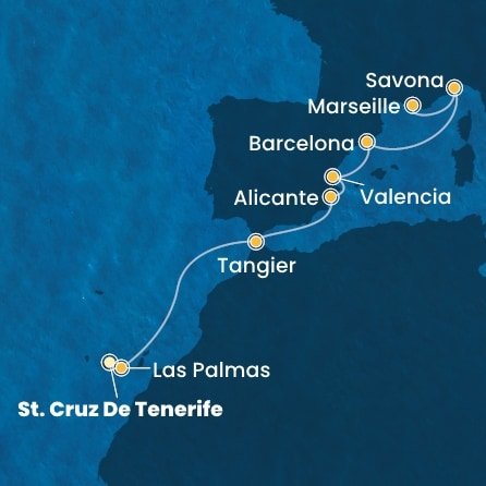 Španielsko, Maroko, Taliansko, Francúzsko z Tenerife na lodi Costa Toscana