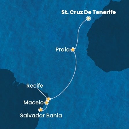 Španielsko, Kapverdy, Brazília z Tenerife na lodi Costa Pacifica