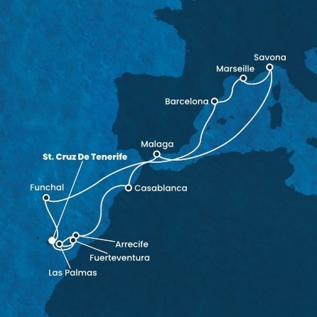 Španielsko, Portugalsko, Francúzsko, Taliansko, Maroko z Tenerife na lodi Costa Diadema