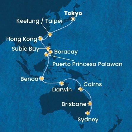 Japonsko, Tchaj-wan, Čína, Filipíny, Indonézia, Austrália z Tokia na lodi Costa Serena