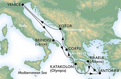Taliansko, Grécko, Čierna Hora z Benátok na lodi MSC Musica