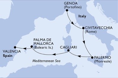 Taliansko, Španielsko z Janova na lodi MSC Splendida