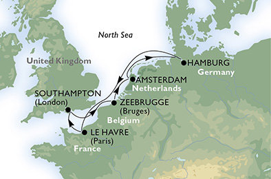 Veľká Británia, Belgicko, Holandsko, Nemecko, Francúzsko z Hamburgu na lodi MSC Preziosa