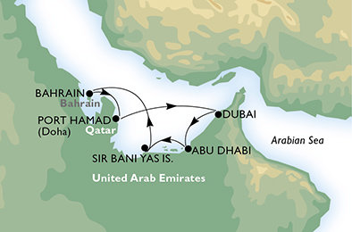 Spojené arabské emiráty, Bahrajn, Katar z Abu Dhabi na lodi MSC Splendida