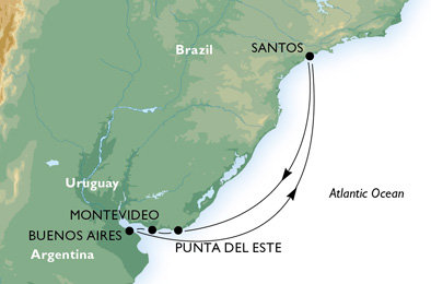 Brazília, Uruguaj, Argentína zo Santosu na lodi MSC Magnifica