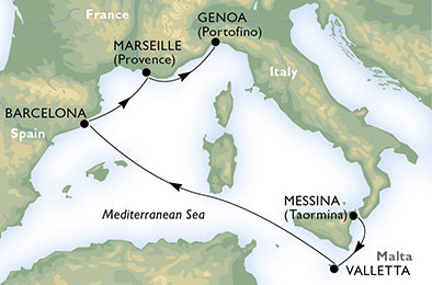 Taliansko, Malta, Španielsko, Francúzsko z Messiny na lodi MSC Seaview