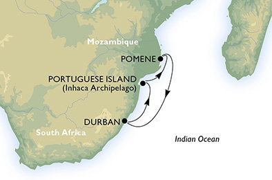 Juhoafrihoafrická republika, Mozambik z Durbanu na lodi MSC Sinfonia