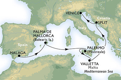 Španielsko, Taliansko, Malta, Chorvátsko z Málagy na lodi MSC Musica