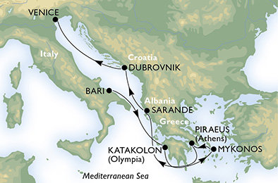 Taliansko, Grécko, Albánsko, Chorvátsko z Bari na lodi MSC Poesia