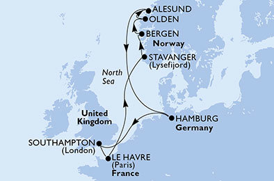 Francúzsko, Nórsko, Nemecko, Veľká Británia zo Southamptonu na lodi MSC Magnifica