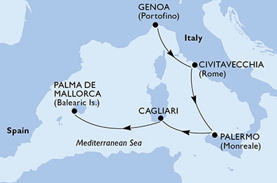 Taliansko, Španielsko z Janova na lodi MSC Divina