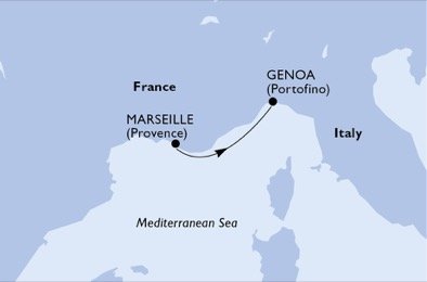 Francúzsko, Taliansko z Marseille na lodi MSC Divina