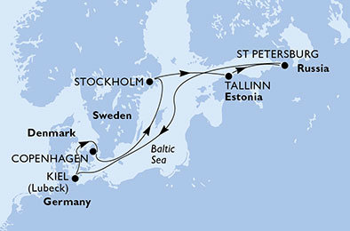 Nemecko, Dánsko, Švédsko, Estónsko, Rusko z Kielu na lodi MSC Preziosa