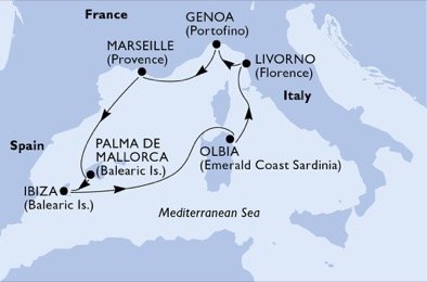 Slunné Středomoří z Marseille na lodi MSC Armonia z Olbie na lodi MSC Armonia