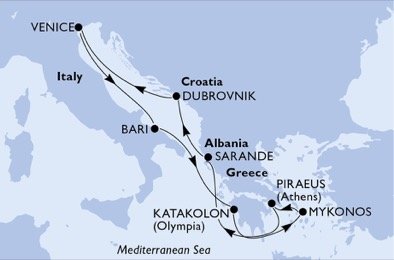 Taliansko, Grécko, Albánsko, Chorvátsko z Benátok na lodi MSC Poesia