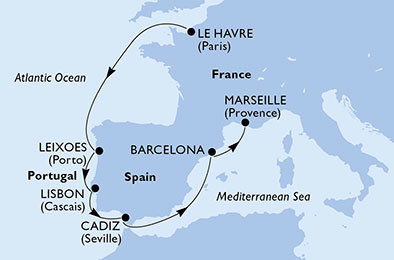 Francúzsko, Portugalsko, Španielsko z Le Havre na lodi MSC Magnifica