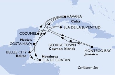 Kuba, Jamajka, Mexiko, Belize, Honduras z Havany na lodi MSC Opera