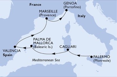 Taliansko, Španielsko, Francúzsko z Palerma na lodi MSC Splendida