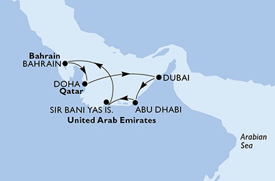 Spojené arabské emiráty, Katar, Bahrajn z Dubaja na lodi MSC Splendida