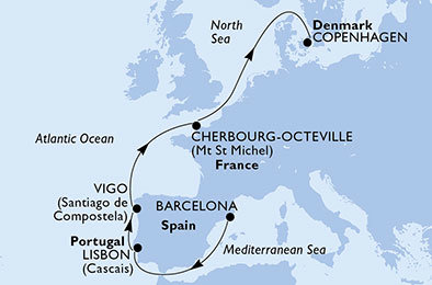 Španielsko, Portugalsko, Francúzsko, Dánsko z Barcelony na lodi MSC Orchestra