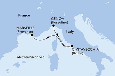 Taliansko, Francúzsko z Janova na lodi MSC Divina