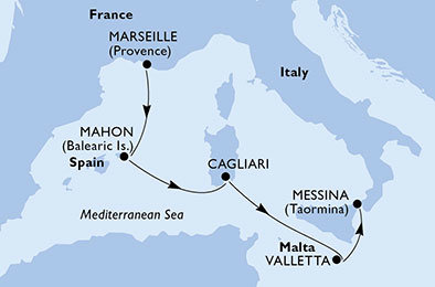 Francúzsko, Španielsko, Taliansko, Malta z Marseille na lodi MSC Armonia