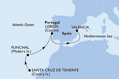 Španielsko, Portugalsko z Tenerife na lodi MSC Musica