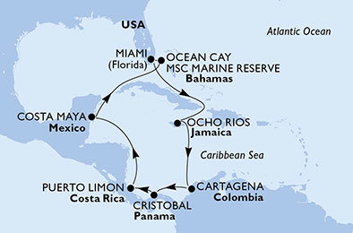 USA, Jamajka, Kolumbia, Panama, Kostarika, Mexiko, Bahamy z Miami na lodi MSC Divina