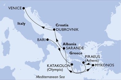 Taliansko, Grécko, Albánsko, Chorvátsko z Bari na lodi MSC Poesia