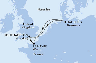 Nemecko, Francúzsko, Veľká Británia zo Southamptonu na lodi MSC Magnifica