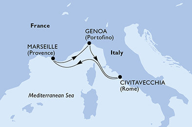 Taliansko, Francúzsko z Marseille na lodi MSC Divina