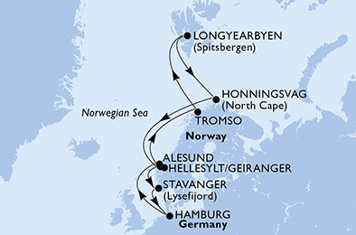 Nemecko, Nórsko z Hamburgu na lodi MSC Meraviglia