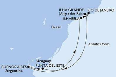 Argentína, Brazília, Uruguaj z Buenos Aires na lodi MSC Orchestra