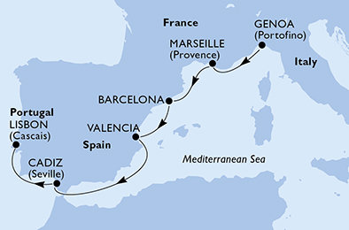 Taliansko, Francúzsko, Španielsko, Portugalsko z Janova na lodi MSC Orchestra