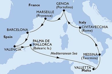 Taliansko, Francúzsko, Španielsko, Malta z Civitavechie na lodi MSC Sinfonia