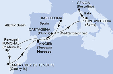 Španielsko, Portugalsko, Maroko, Taliansko z Barcelony na lodi MSC Sinfonia