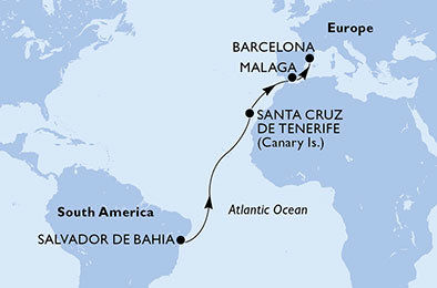 Brazília, Španielsko zo Salvadoru na lodi MSC Seaview