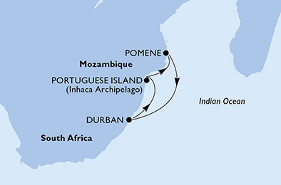 Juhoafrihoafrická republika, Mozambik z Durbanu na lodi MSC Musica