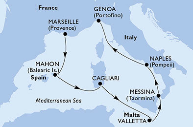 Francúzsko, Španielsko, Taliansko, Malta z Marseille na lodi MSC Opera