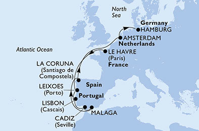 Francúzsko, Portugalsko, Španielsko, Holandsko, Nemecko z Le Havre na lodi MSC Magnifica