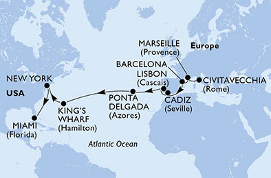 Taliansko, Francúzsko, Španielsko, Portugalsko, Veľká Británia, USA z Civitavechie na lodi MSC Divina