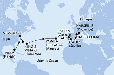 Francúzsko, Španielsko, Portugalsko, Veľká Británia, USA z Marseille na lodi MSC Divina